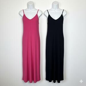Set of 2 Zenana Maxi Dresses Size L Black Pink Pockets Boho Luxe Travel Resort